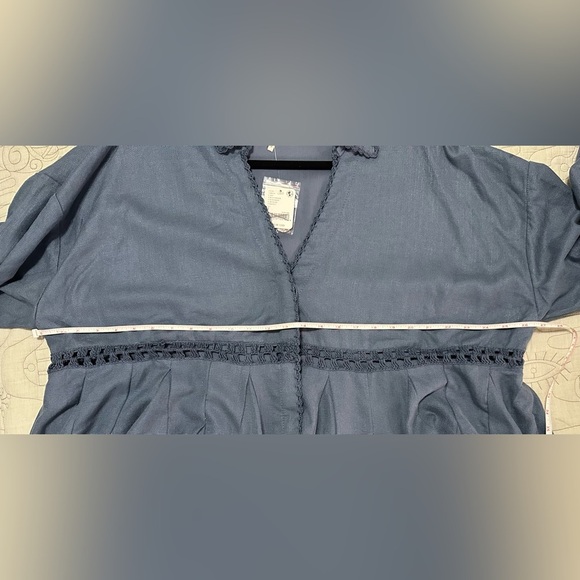 NWT Free People Hazy Baby Mini Dress S Slate Blue Mirage Linen Lined Crochet - Picture 10 of 10